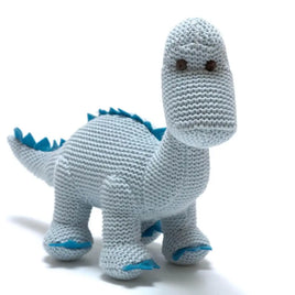 Best Years Knitted Knitted Organic Cotton Blue Diplodocus Dinosaur Baby Rattle