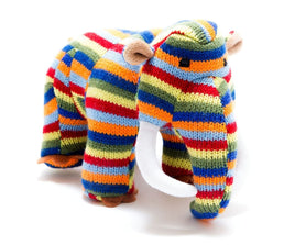 Best Years Knitted Woolly Mammoth Rainbow Stripes Baby Rattle